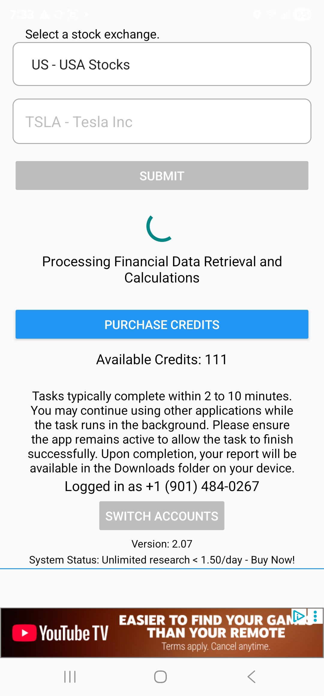 Simple AI Stock Valuation report generation progress screen