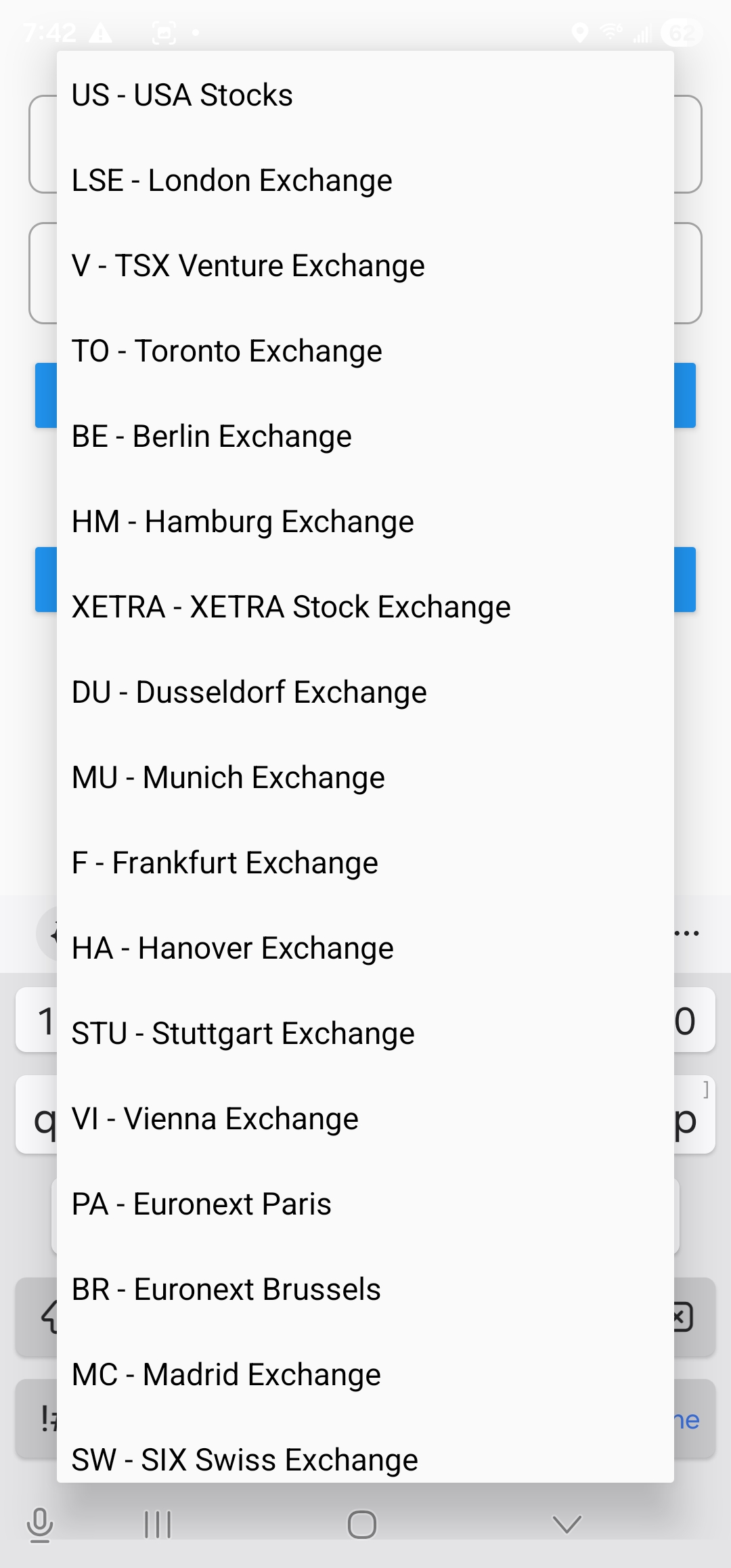 Simple AI Stock Valuation exchange selector