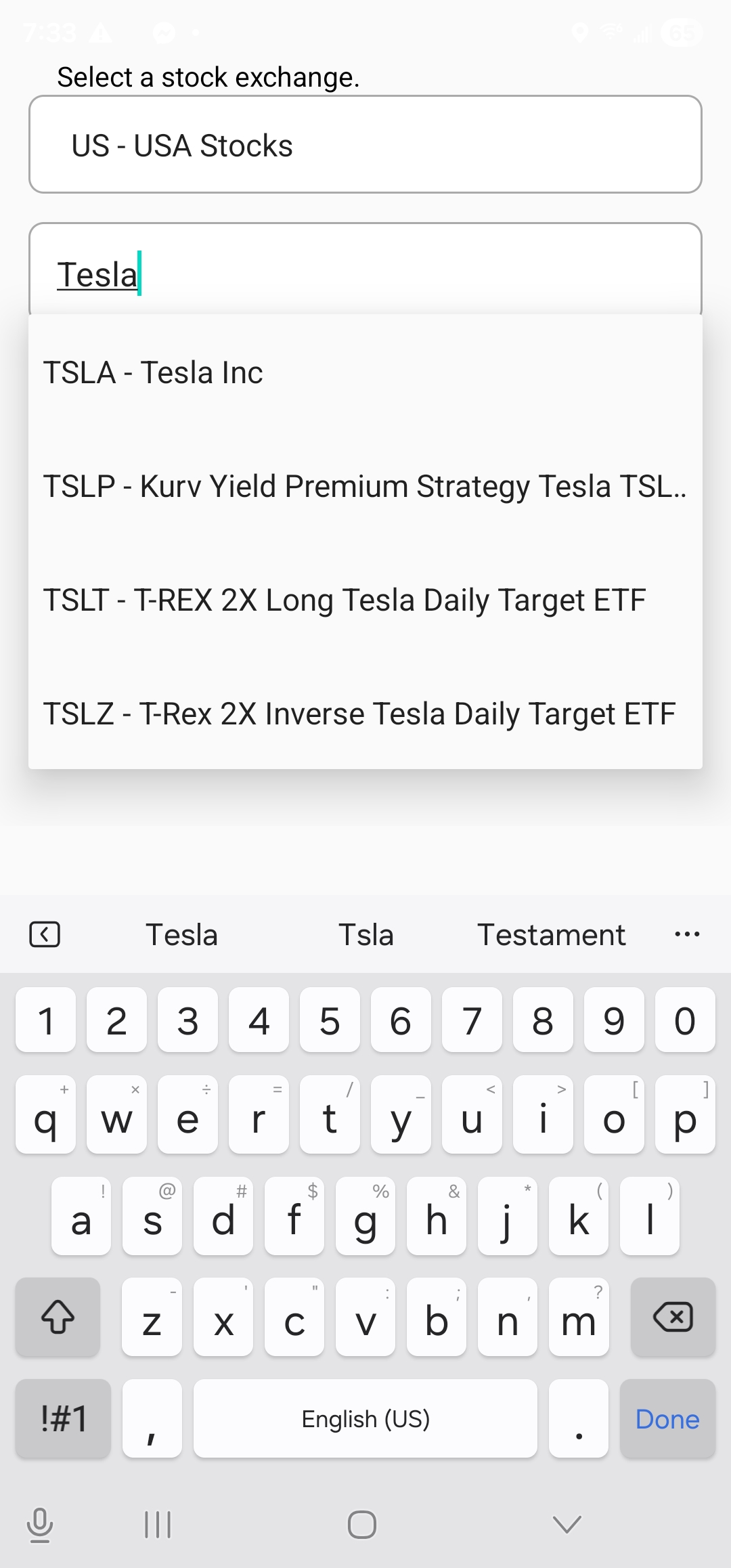 Simple AI Stock Valuation stock symbol search suggestions