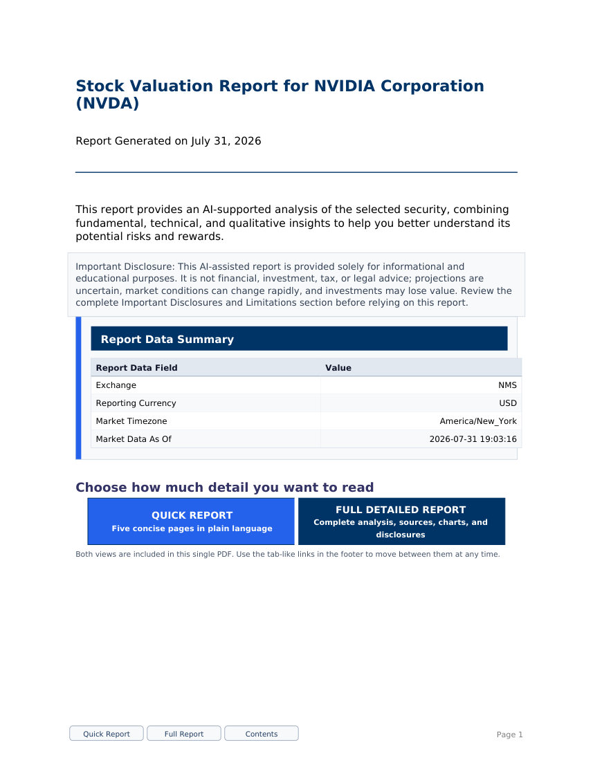 NVIDIA NVDA stock valuation sample report cover