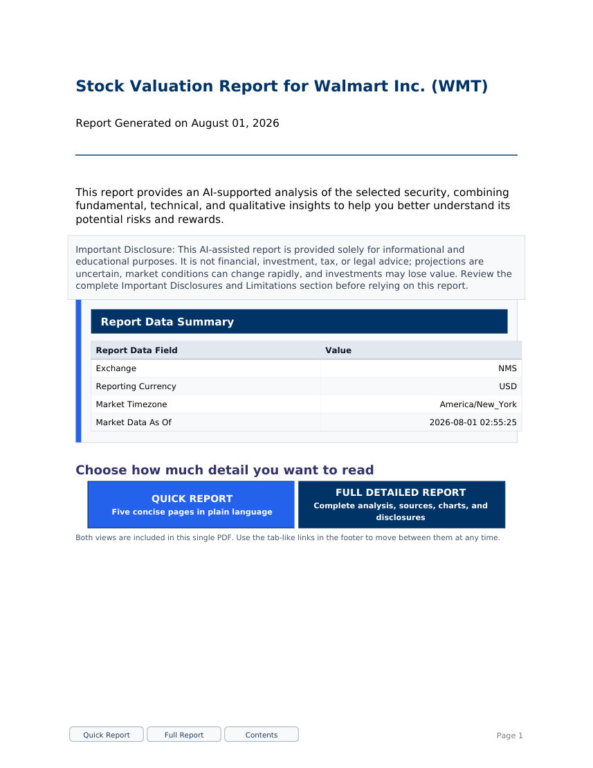 Walmart WMT stock valuation sample report cover